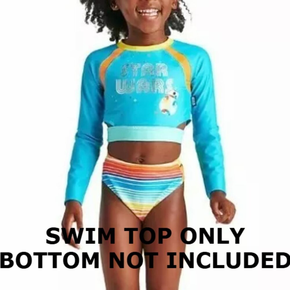 Disney's Star Wars Kids Girls Swimsuit Long Sleeve Rashguard Cropped Top Sz 9/10